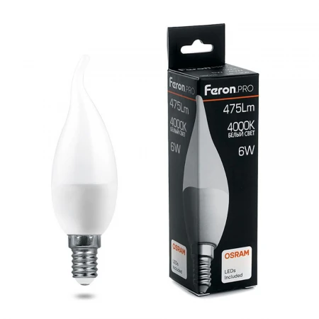 Лампа светодиодная Feron.PRO LB-1306 Свеча E14 6W 4000K OSRAM LED