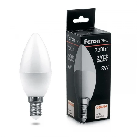 Лампа светодиодная Feron.PRO LB-1309 Свеча E14 9W 2700K OSRAM LED