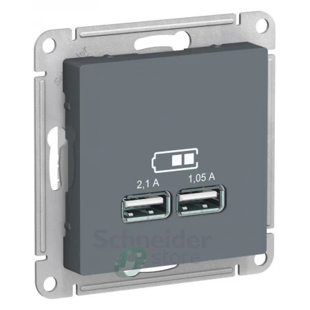 ATN000733 - ATLASDESIGN USB РОЗЕТКА A+A, 5В/2,1 А, 2х5В/1,05 А, механизм, ГРИФЕЛЬ