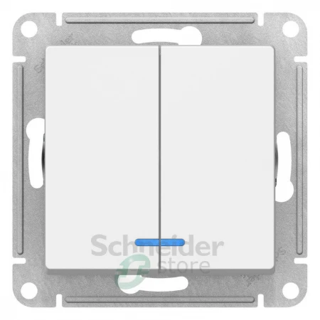 ATN000153 - ATLASDESIGN 2-клавишный ВЫКЛЮЧАТЕЛЬ с подсветкой, сх.5а, 10АХ, механизм, БЕЛЫЙ