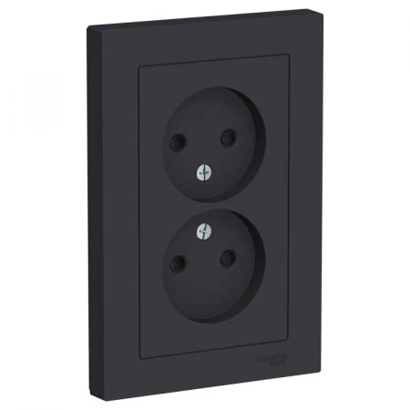 Розетка двойная 2К Systeme Electric AtlasDesign 16A 250V со шторками карбон ATN001022