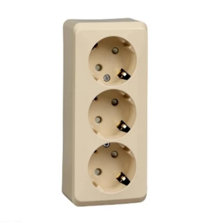 Розетка тройная 2К+3 Systeme Electric Этюд 16A 250V со шторками кремовая PA16-012K